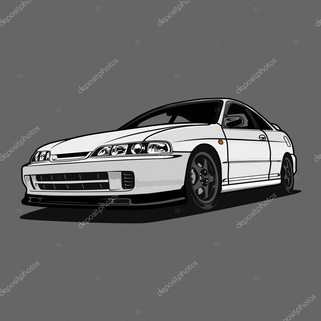 Cartoon car integra dc2 vector illustration for conceptual design. Good for poster, sticker, t shirt print, banner.