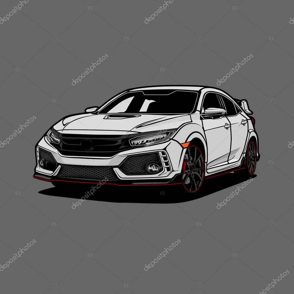 Cartoon car civic vector illustration for conceptual design. Good for poster, sticker, t shirt print, banner.