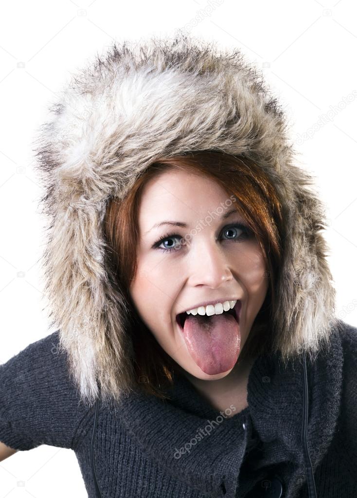 Woman with fur cap