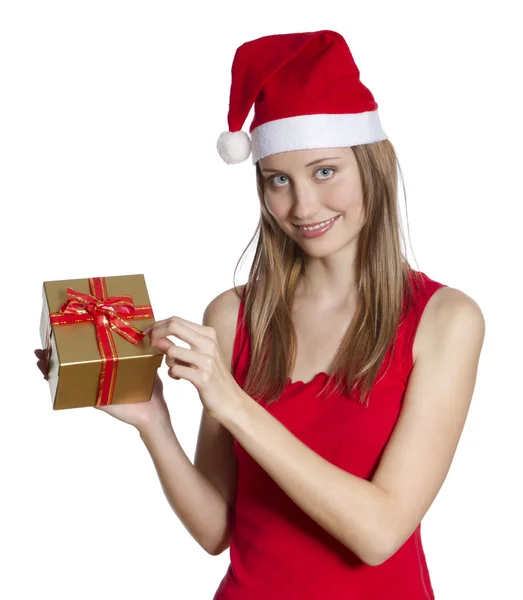 Christmas woman with gift — Stock Photo, Image