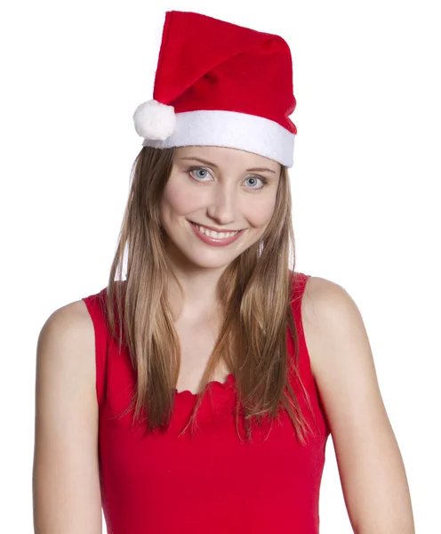 Mujer joven con sombrero de Navidad — Foto de Stock