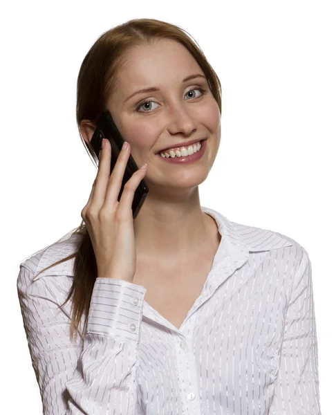 Kobieta rozmawia z jej telefon komórkowy — Zdjęcie stockowe