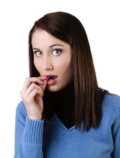 Woman taking pill — Stock Photo, Image