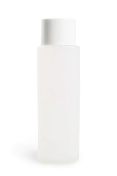 Hög vit flaska med ovala lock på vit bakgrund — Stockfoto