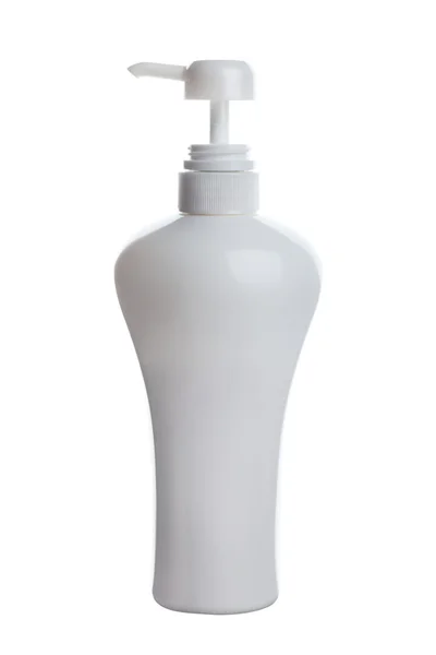 Ren vit flaska med pump isolerad på vit bakgrund — Stockfoto