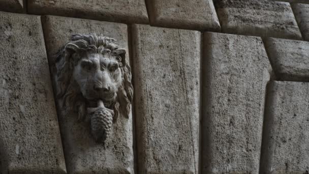 Παλιά πύλη πέτρα με ένα κεφάλι λιονταριού άνοιγμα σε greenscreen (μοντέλο 1) — Αρχείο Βίντεο