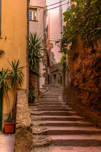 The narrow alley in Rio Maggiore in the Cinque Terre in Italy