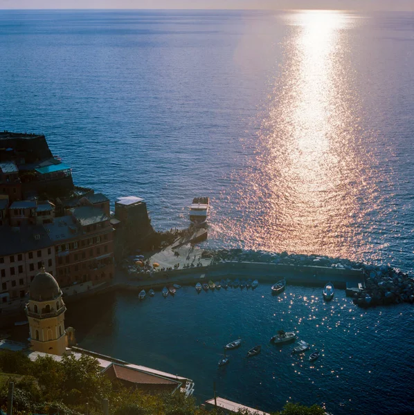 Спокійний Вид Гавані Села Вернацца Cinque Terre Італії Знятий Допомогою — стокове фото