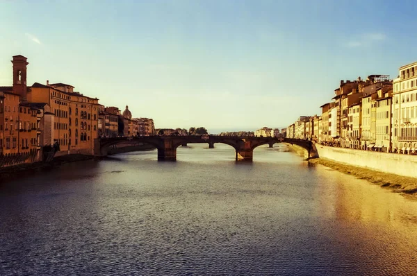 Sunset Arno River Bridges Florence Shot Analogue Film Technique — Fotografia de Stock