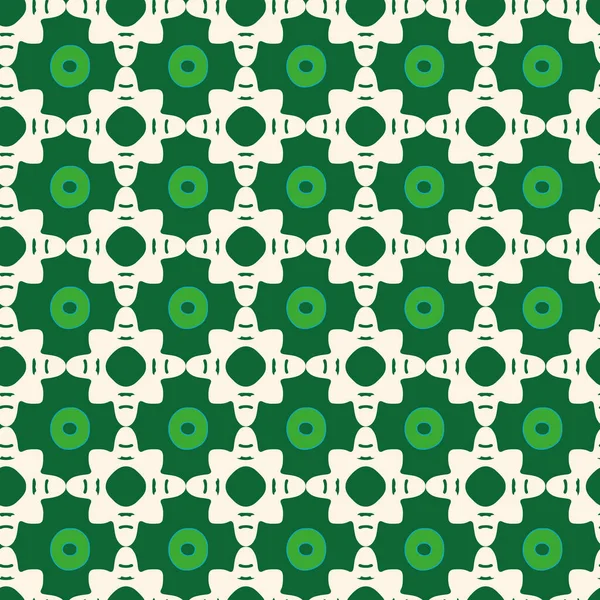 Dessiné à la main vert et blanc cassé fleurs abstraites rétro sans couture motif imprimé fond — Image vectorielle