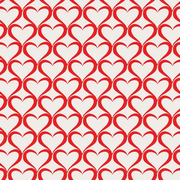 Red hearts vector seamless repeat pattern print on white background — Stock Vector