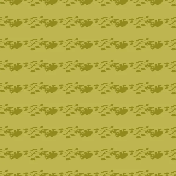 꽃무늬가 있는 녹색 실루엣 꽃 과 가지와 잎자루가 없는 결 이 없는 무늬 배경 인쇄물 — 스톡 벡터