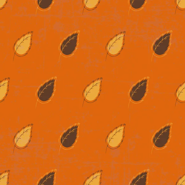 Retro renkleri turuncu, kahverengi ve sarı yapraklar desen tekrar iz arkaplanı
