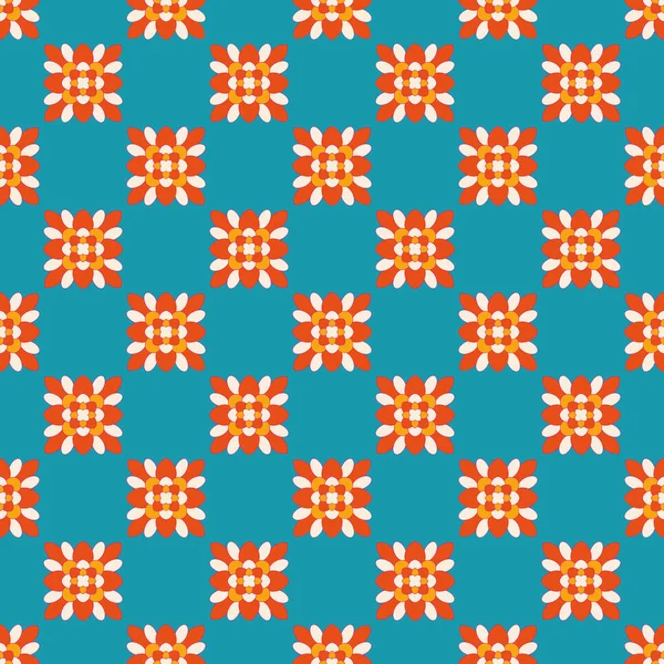 Patrón sin costuras de moda RETRO con fondo de impresión repetido azul, amarillo, naranja y blanco hueso — Vector de stock