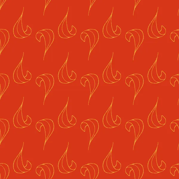 Ретро-кольори червоний і жовтий контур листя з текстурою повторюваний візерунок друку фону — стоковий вектор