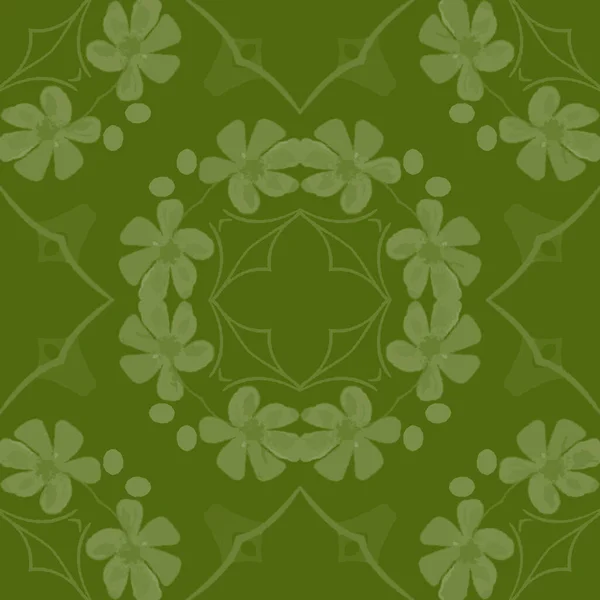 Green mandala background seamless repeat pattern print — Stock Vector