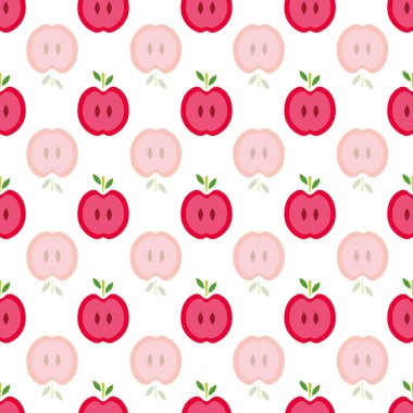 Yeşil yapraklı yarı kırmızı elmalar vektörsüz tekrarlanmayan desen izi