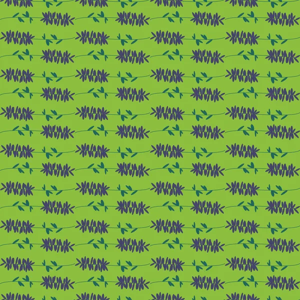 Lavande dessinée à la main en violet et vert vecteur sans couture motif imprimé fond — Image vectorielle
