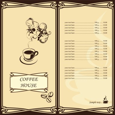 Restoran, Cafe, bar kahvehane için menü