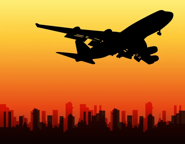 Plane over the city — Stock Vector