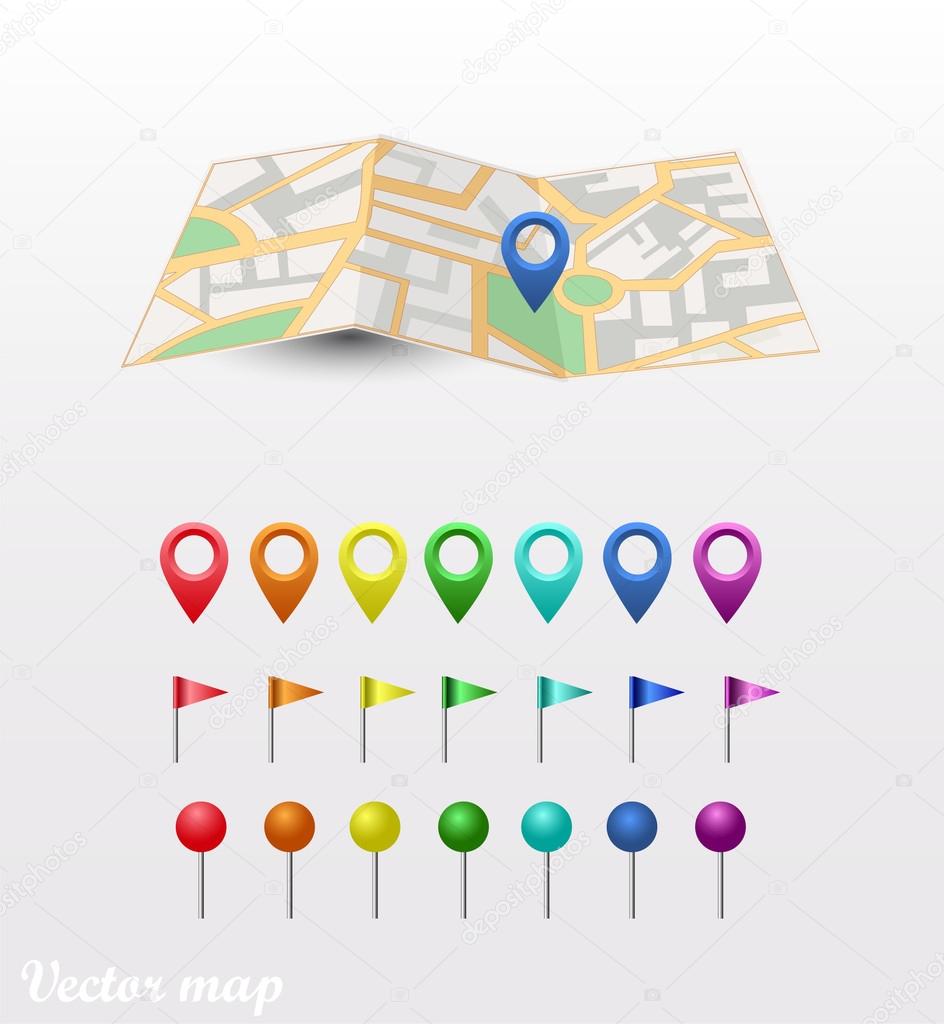 Vector map icon with gps icon set
