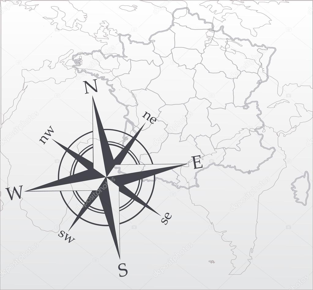 Vector map. Compass rose. Vector illustration. Black and white