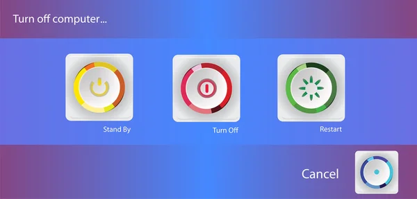 Inaktivera knapparna. Stäng av datorn — Stock vektor