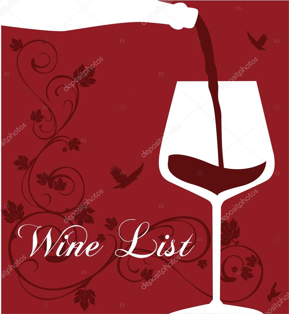Wine list. Sample text. Pouring wine concept. Wine label design