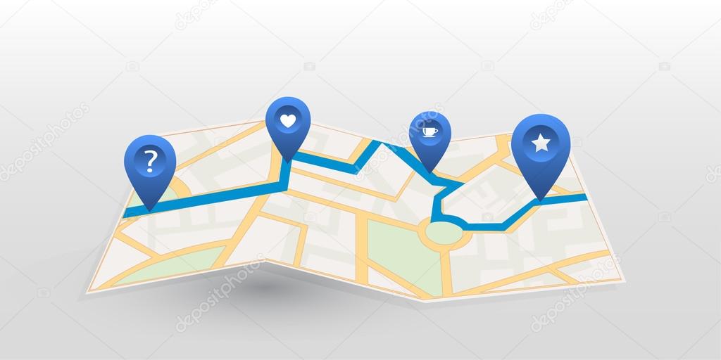 Vector map icon with blue pointer. Location