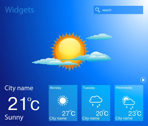 Wektor widget pogody. słońce i zasępia — Wektor stockowy