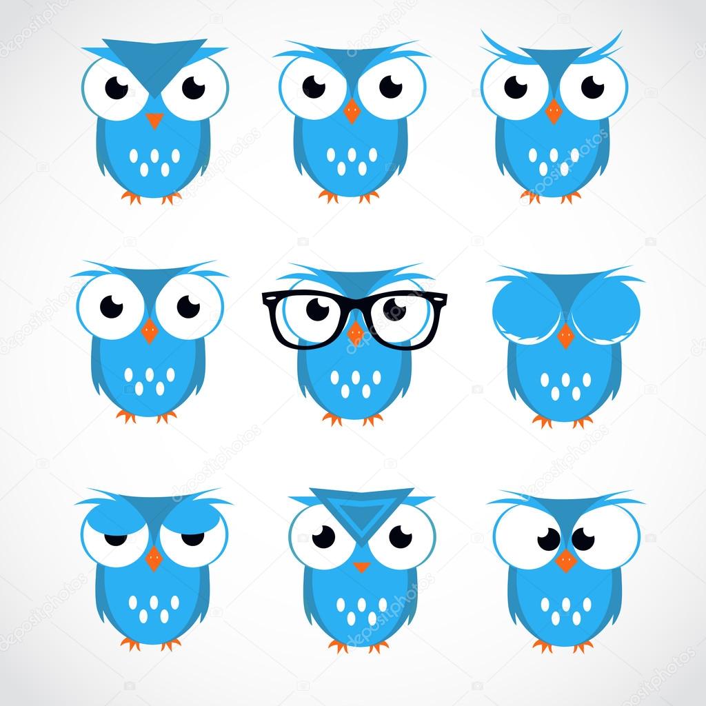 Cute Vector Collection of Bright Owls. Flat style