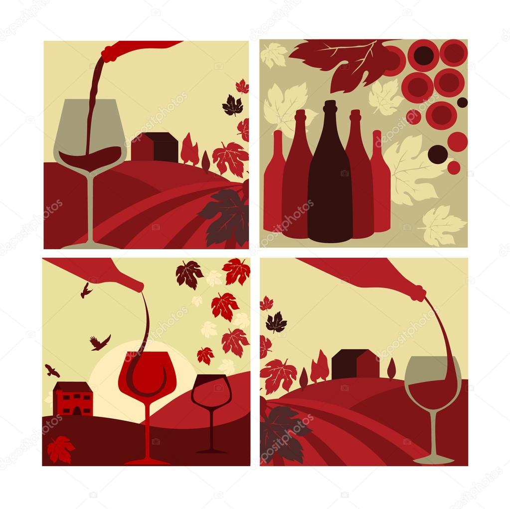 Set of vector wine concept. Flat style