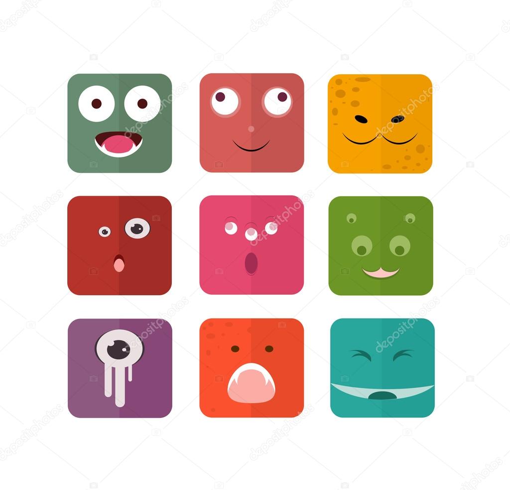 Vector icons with persons monsters. Flat tyle