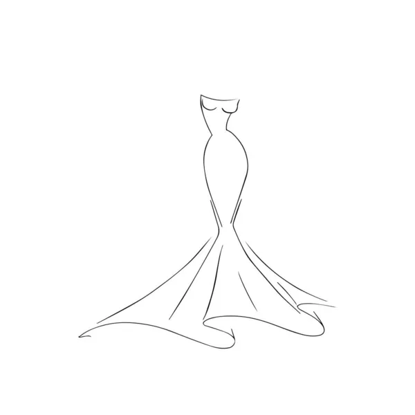 Vektorskiss. Lång ben vit bröllop klänning — Stock vektor