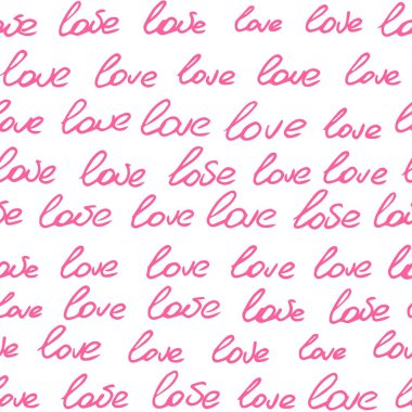 Kusursuz bir arka plan. Karalama. Aşk sözcüğü pembeye boyanmış beyaz bir arkaplanda