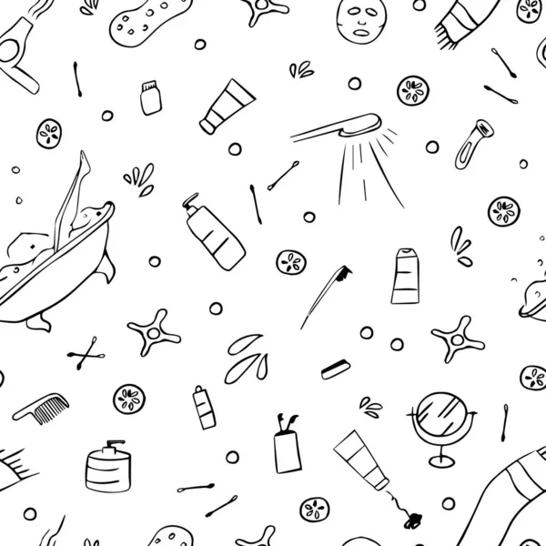 Διάνυσμα αδιάλειπτη μοτίβο όπως doodle. Σχεδιασμένα αξεσουάρ μπάνιου, όλα για ντους — Διανυσματικό Αρχείο