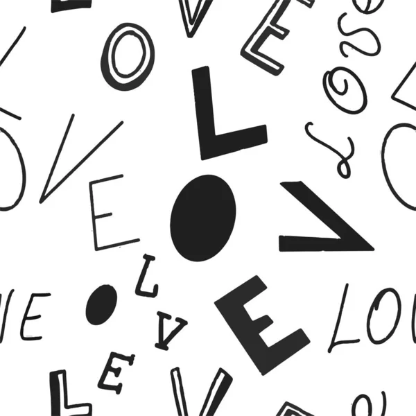 Fundo sem costura vetorial. Palavra amor desenhado em estilo doodle — Vetor de Stock