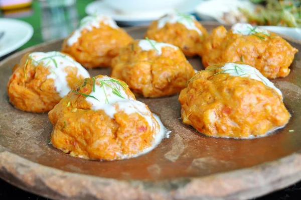 Thai food - spicy steamed fish ball — Stock Photo, Image