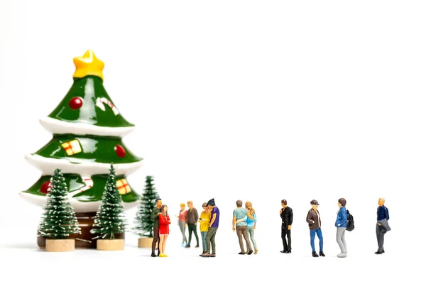 Pessoas Miniatura Grupo Pessoas Celebrando Natal Natal Feliz Ano Novo — Fotografia de Stock