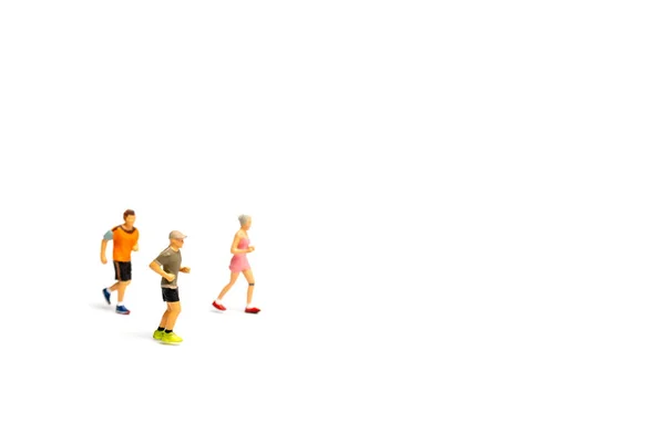 Miniature People Running White Background Healthy Lifestyle Sport Concepts — Stock Photo, Image