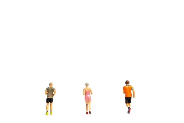 Miniatűr Emberek Futás Fehér Háttér Egészséges Életmód Sport Fogalmak — Stock Fotó