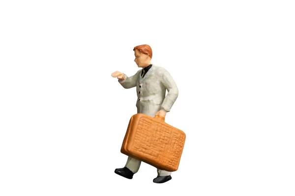 Miniaturmenschen Mit Gepäck Isoliert Auf Weißem Hintergrund Mit Clipping Pfad — Stockfoto