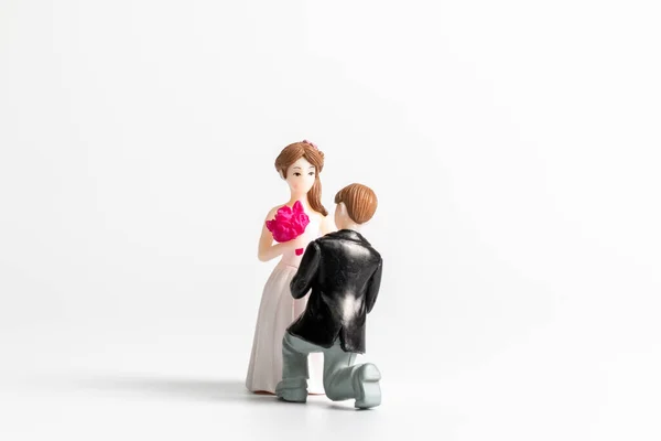 Miniature People Bride Groom Wedding Grey Background Happy Valentines Day — Photo