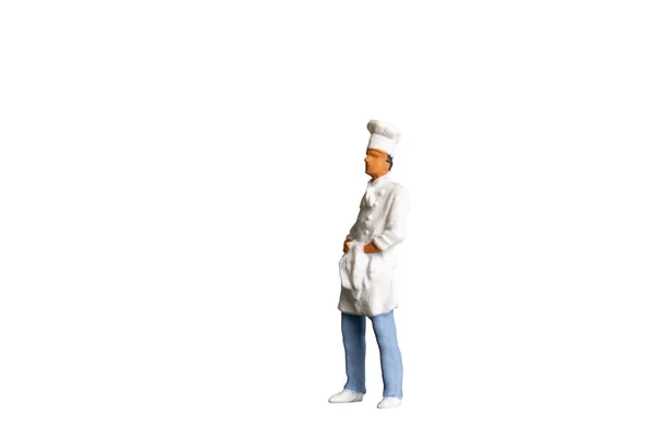 Personnes Miniatures Chef Isolé Sur Fond Blanc Avec Chemin Coupe — Photo