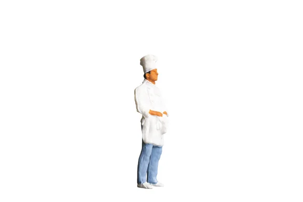 Miniatuur Mensen Chef Geïsoleerd Witte Achtergrond Met Clipping Pad — Stockfoto