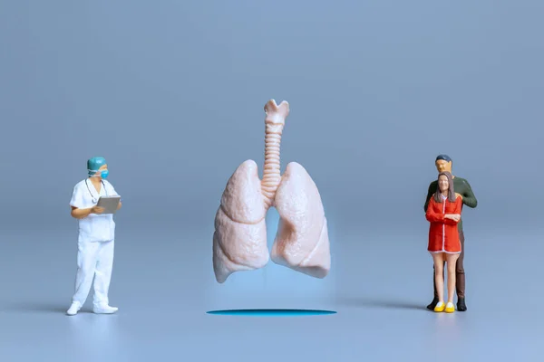 Мініатюрні Люди Лікарі Вивчають Лікують Великі Людські Легені Концепцію Всесвітнього — стокове фото