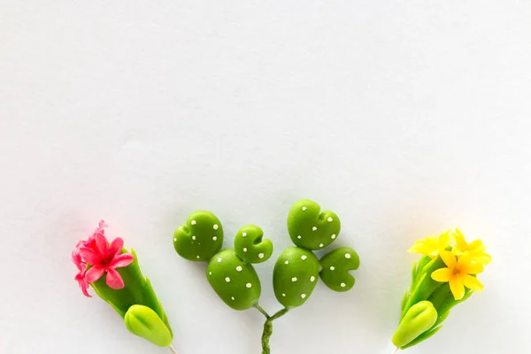 Grupo Cactus Hechos Mano Sobre Fondo Papel Blanco — Foto de Stock