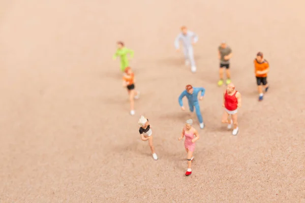 Miniature People Exercising While Running Group Beach Living Active Lifestyle — 图库照片