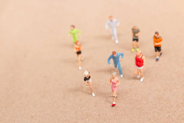 Miniature People Exercising While Running Group Beach Living Active Lifestyle — Stock Fotó