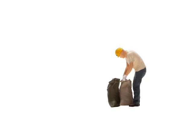 Miniature People Worker Isolated White Background Clipping Path — Stockfoto